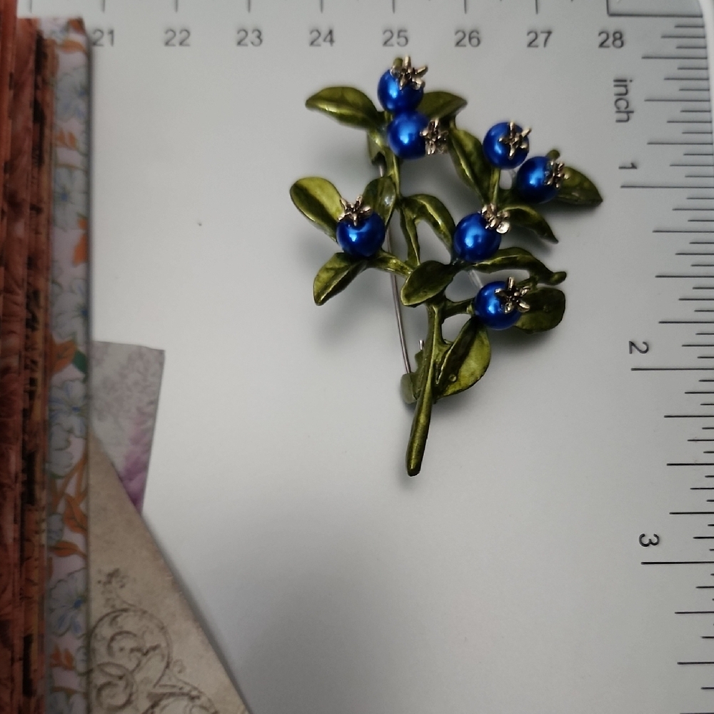 Cobalt Blueberry Branch Brooch – Nature Inspired - Picture 3 of 4